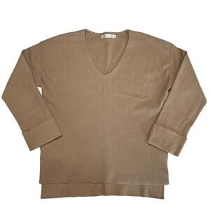 MOUSSY V-Neck Split Hem Sweater SIZE 1 US S Brown Oversized Cuffed Sleeve